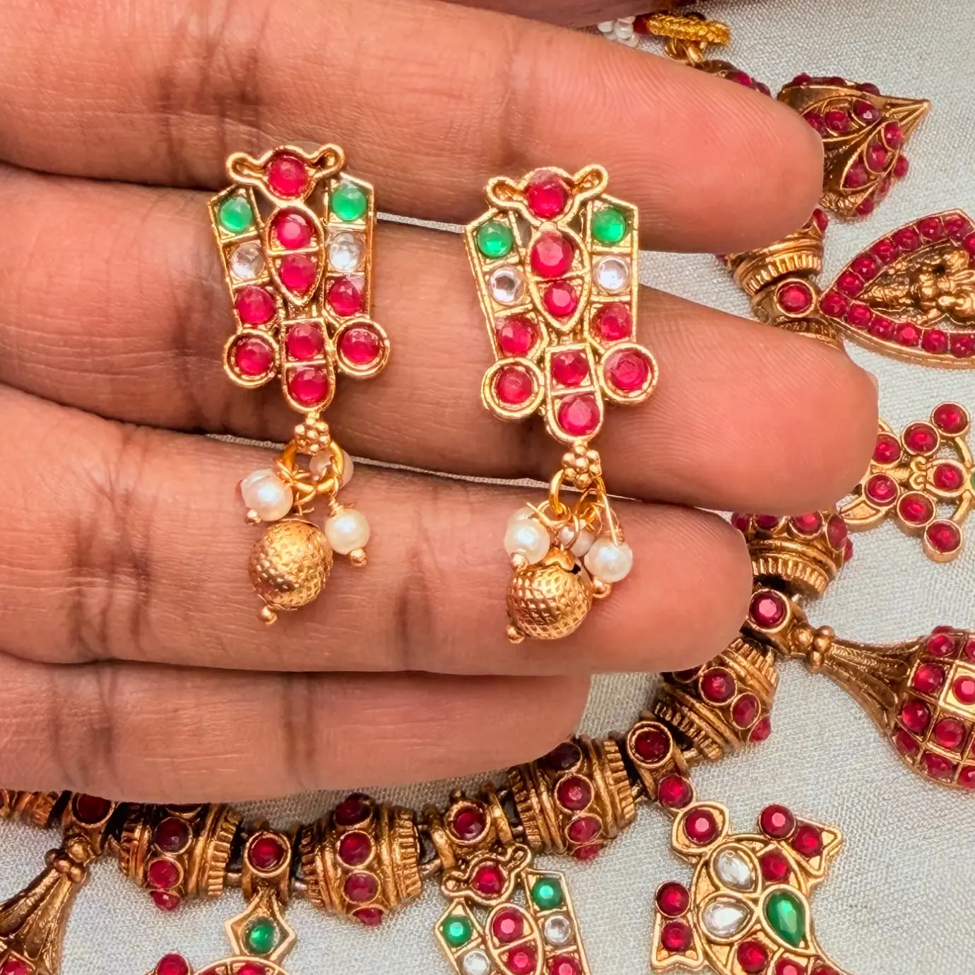 Lord Govinda / Venkateswara Dashavatar-Ayuadha Kemp Necklace Set SJSN058