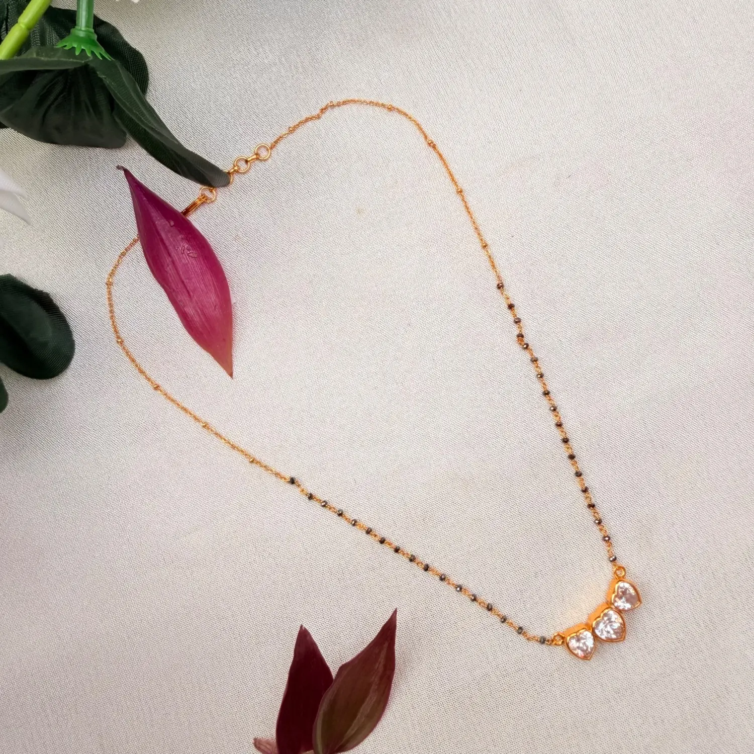 Triple Heart AD Stone Gold Chain Mangalsutra Necklace