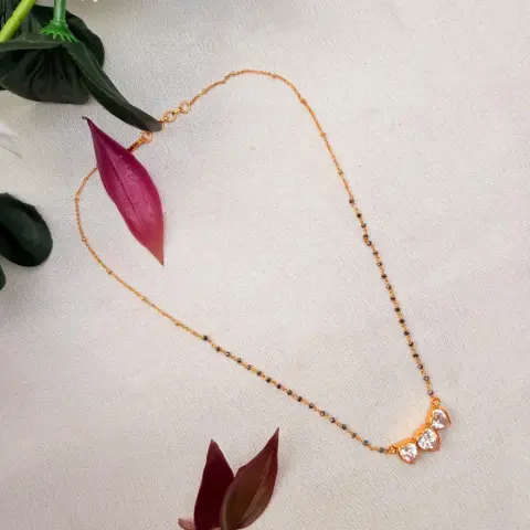 Triple Heart AD Stone Gold Chain Mangalsutra Necklace