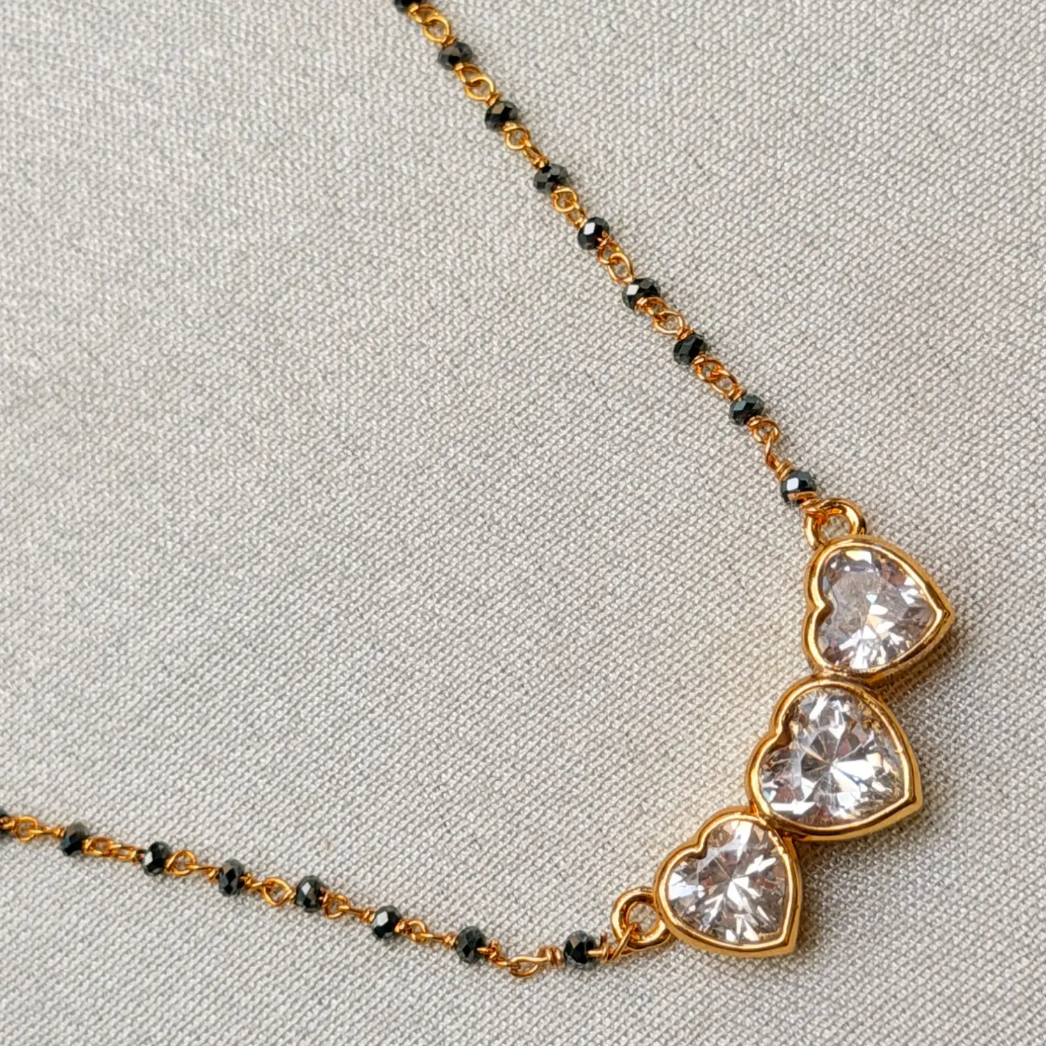 Triple Heart AD Stone Gold Chain Mangalsutra Necklace