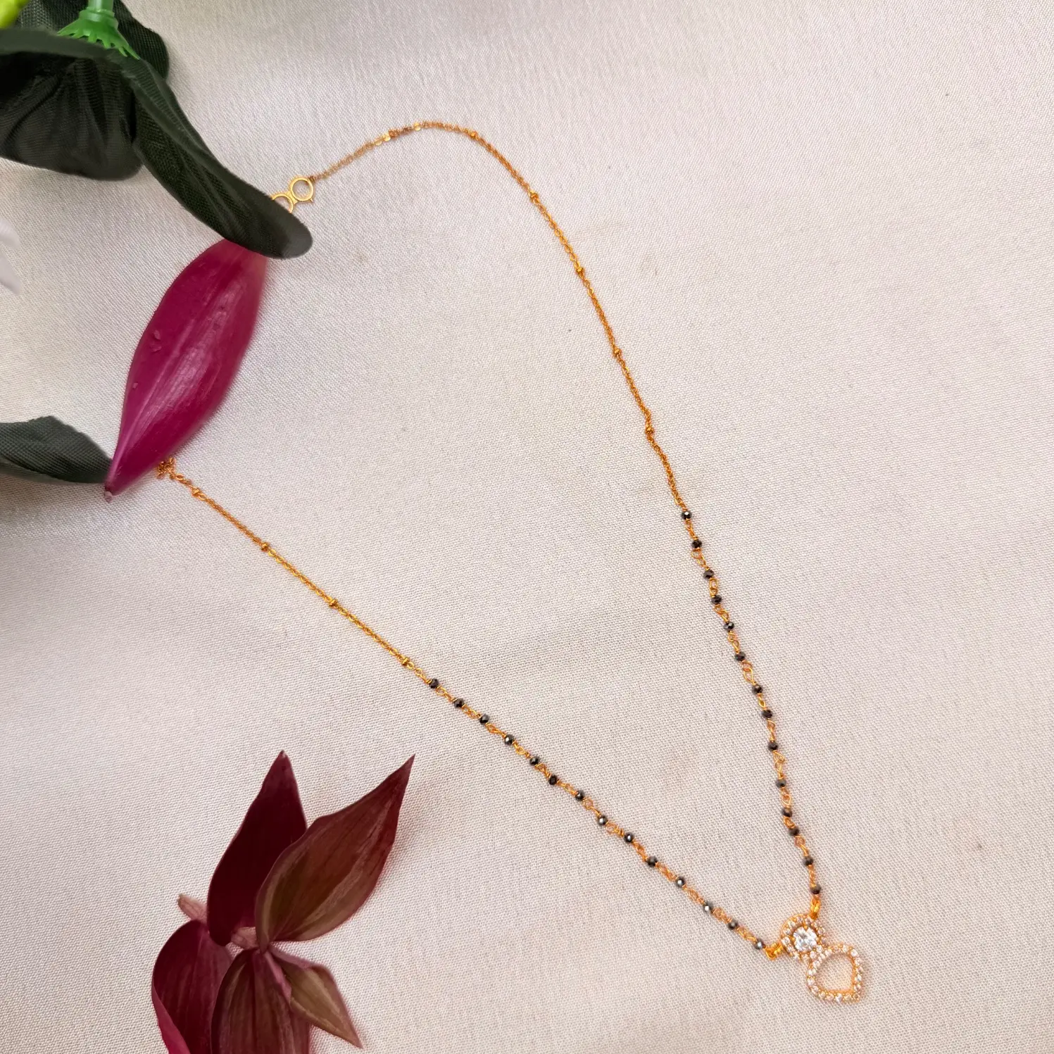 Interlocking Dual Heart AD Stone Gold Chain Mangalsutra Necklace