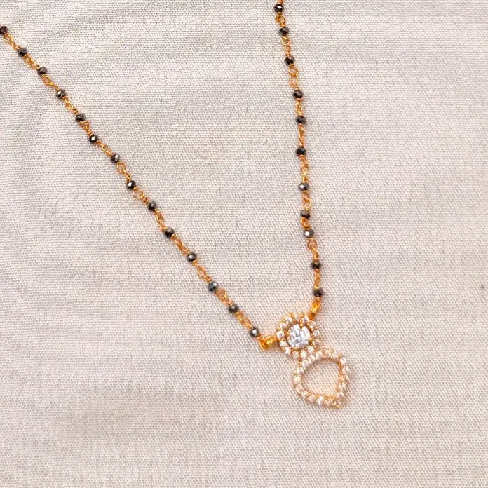 Interlocking Dual Heart AD Stone Gold Chain Mangalsutra Necklace