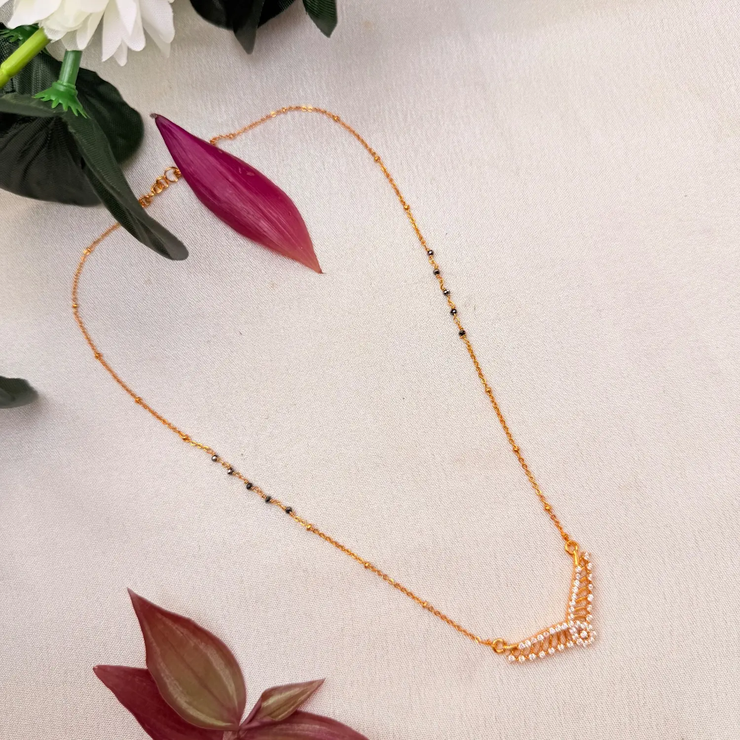 V-Shape AD Stone Gold Chain Mangalsutra Necklace