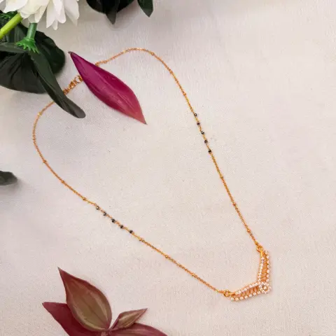 V-Shape AD Stone Gold Chain Mangalsutra Necklace