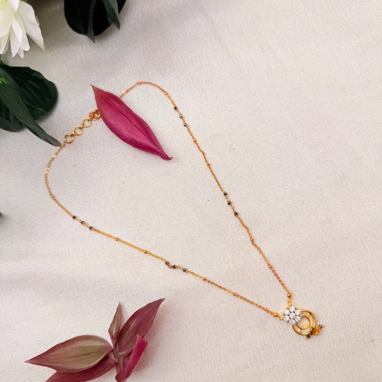 Gold Chain & Black Beaded AD Stone Pendant Mangalsutra