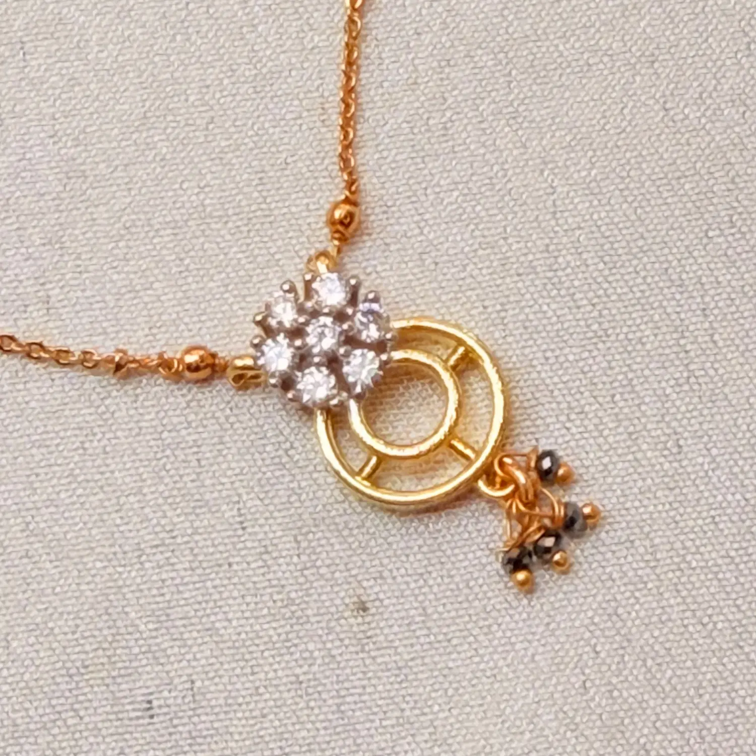 Gold Chain & Black Beaded AD Stone Pendant Mangalsutra