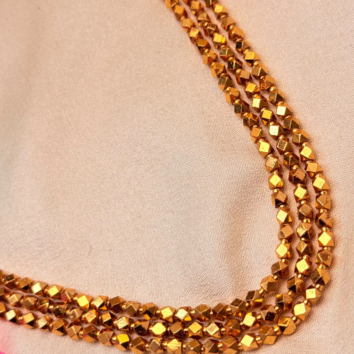 Antique Gold Three-Tier Ashtapati Long Mala / Triple-Layer Step Haram with Kemp End-Caps & Matching Stud Earrings SJMH046