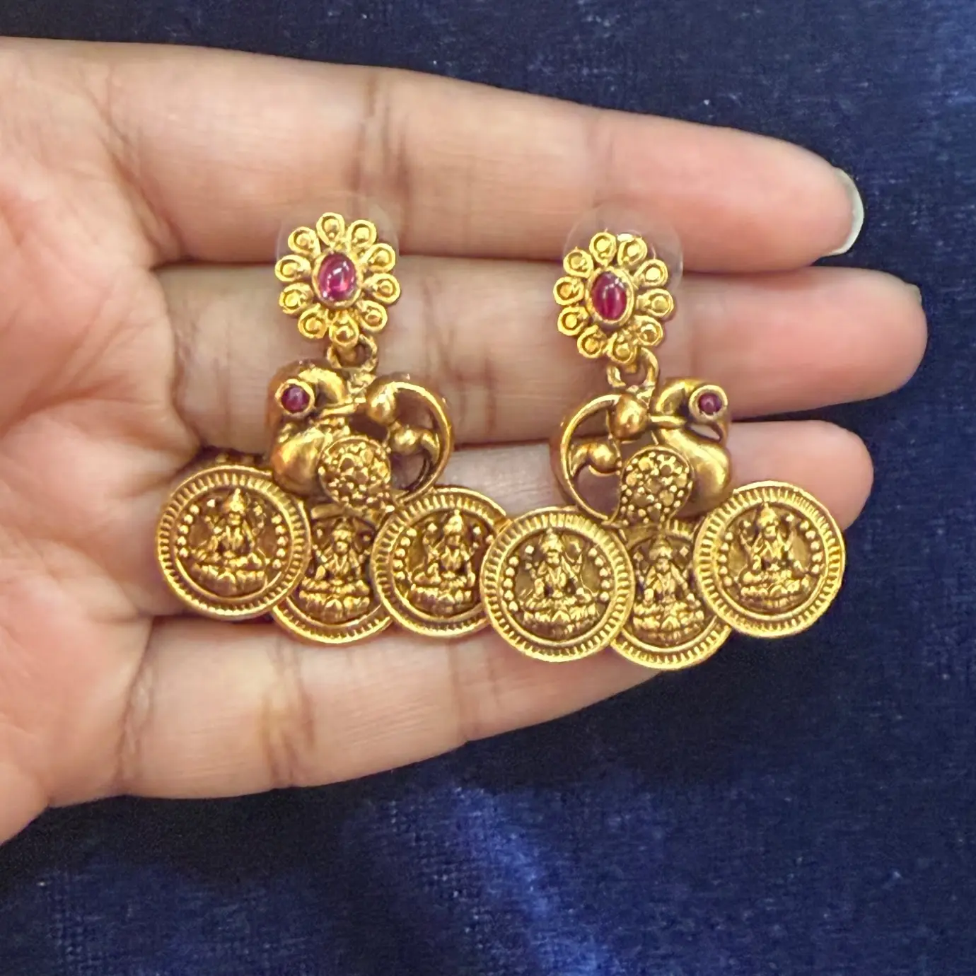 Antique Matte Gold 2-in-1 Lakshmi Kasu Combo Set (Short Kasu Necklace, Long Kasu Haram & Peacock Triple-Coin Earrings) SJSB023