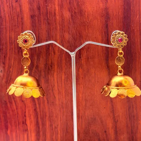 Antique Matte Gold Floral Stud Kasu Jhumki