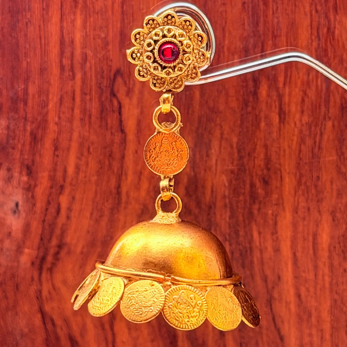 Antique Matte Gold Floral Stud Kasu Jhumki