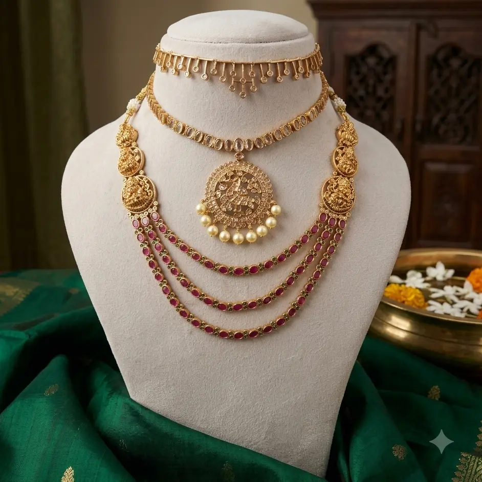 Navratri white Combo 2 ( 3 AD sets with 3 pairs of earrings)