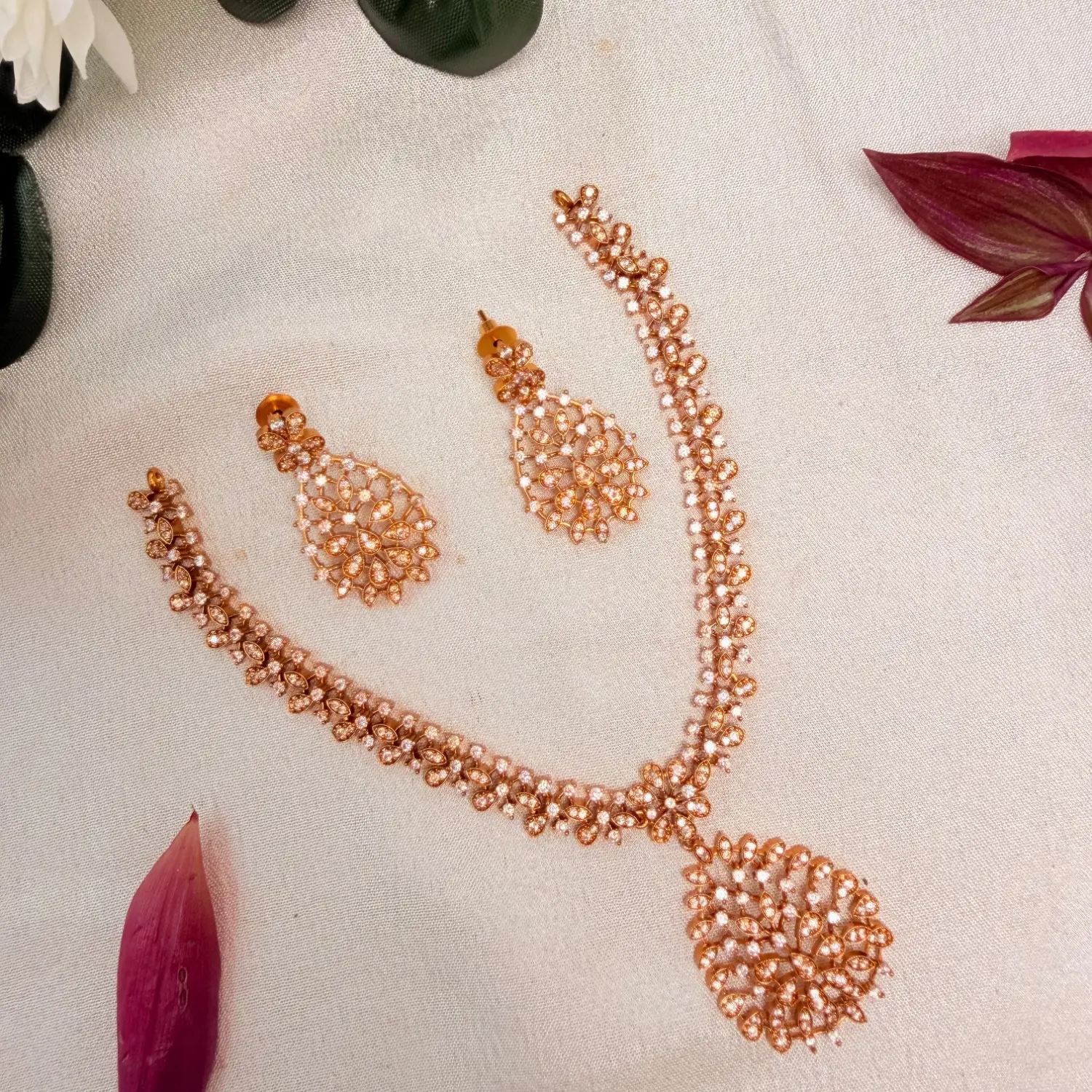 Luminous Floral CZ Necklace Set