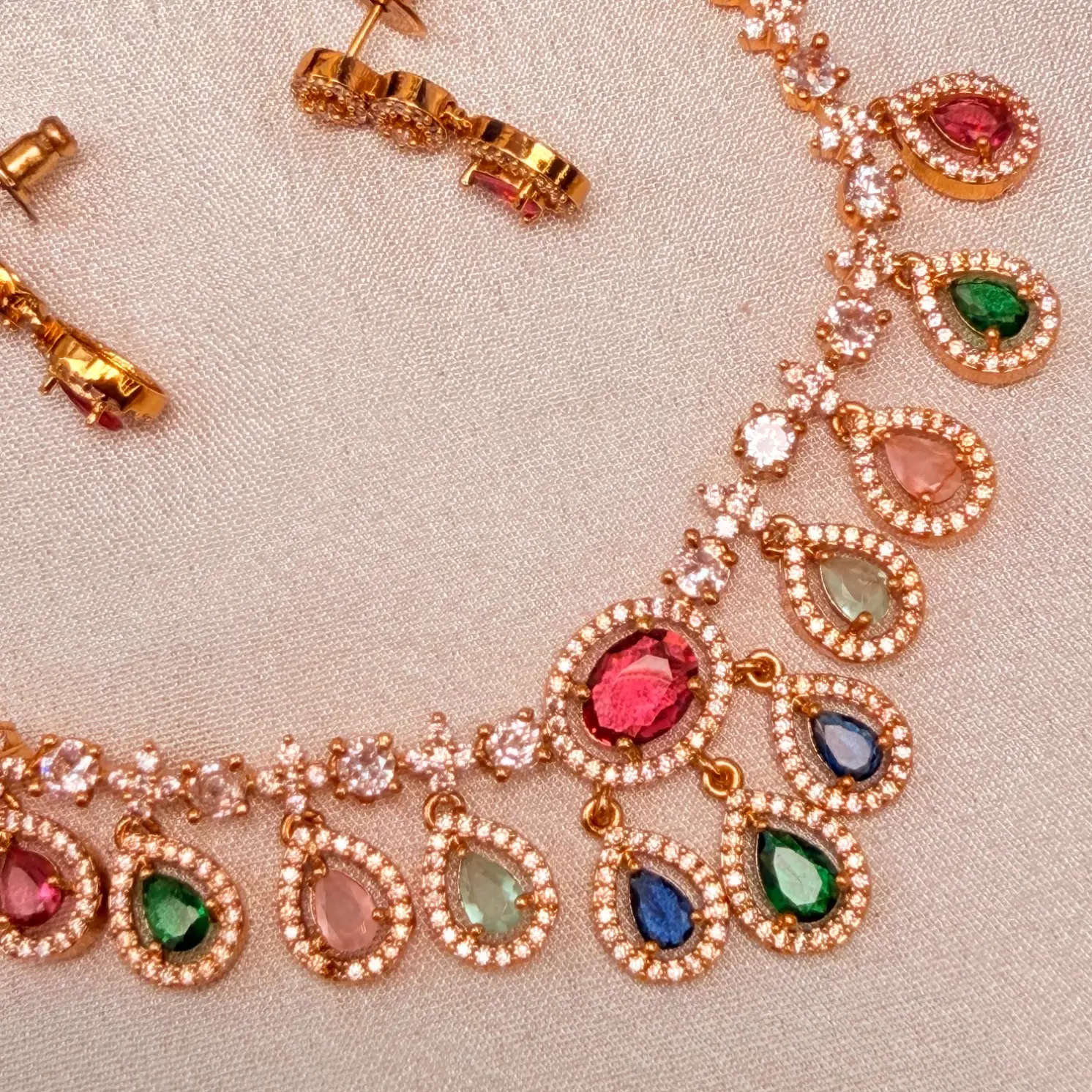 Navratna Multicolored CZ Stone Necklace Set