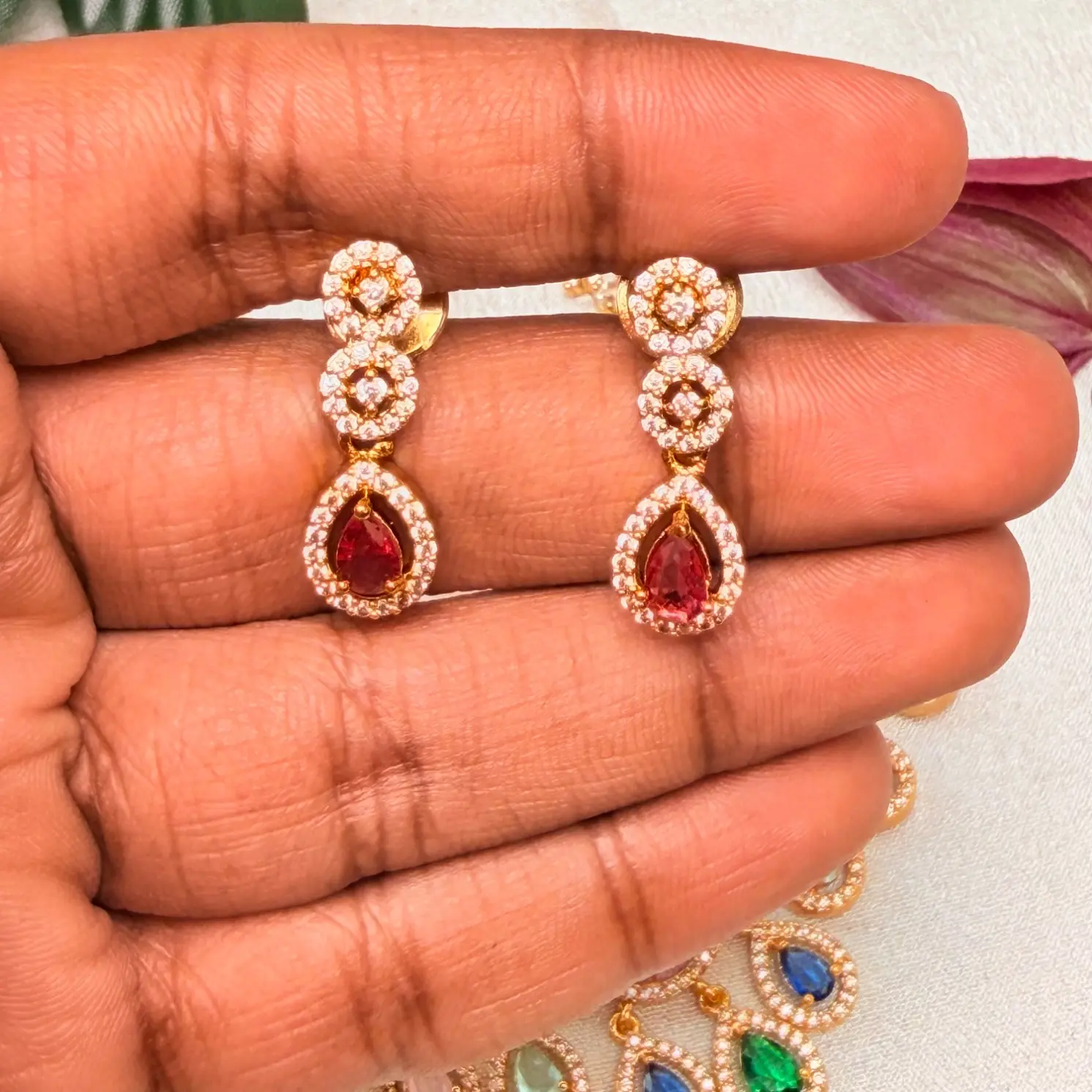 Navratna Multicolored CZ Stone Necklace Set