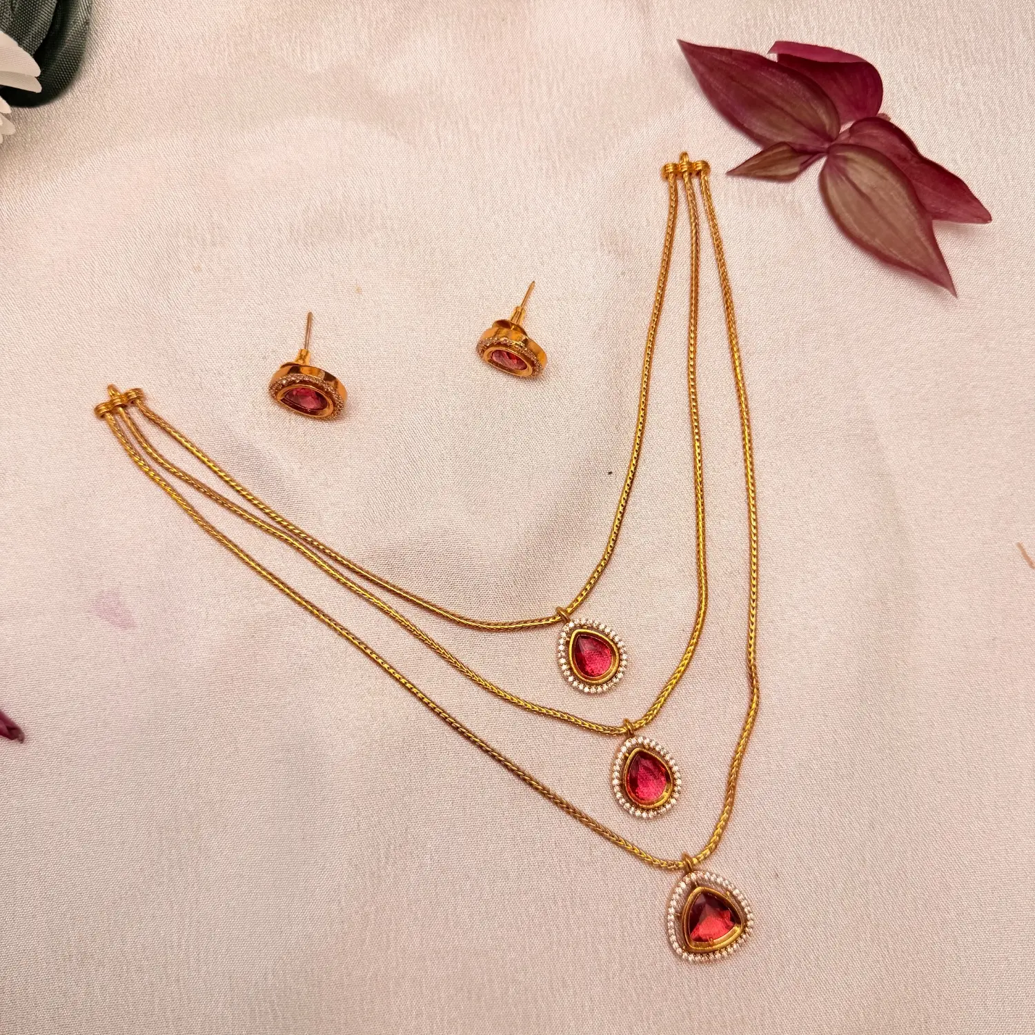Regal Ruby Layered Chain Necklace Set