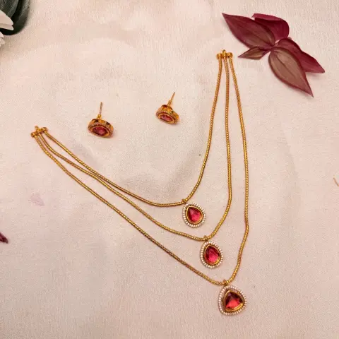 Regal Ruby Layered Chain Necklace Set