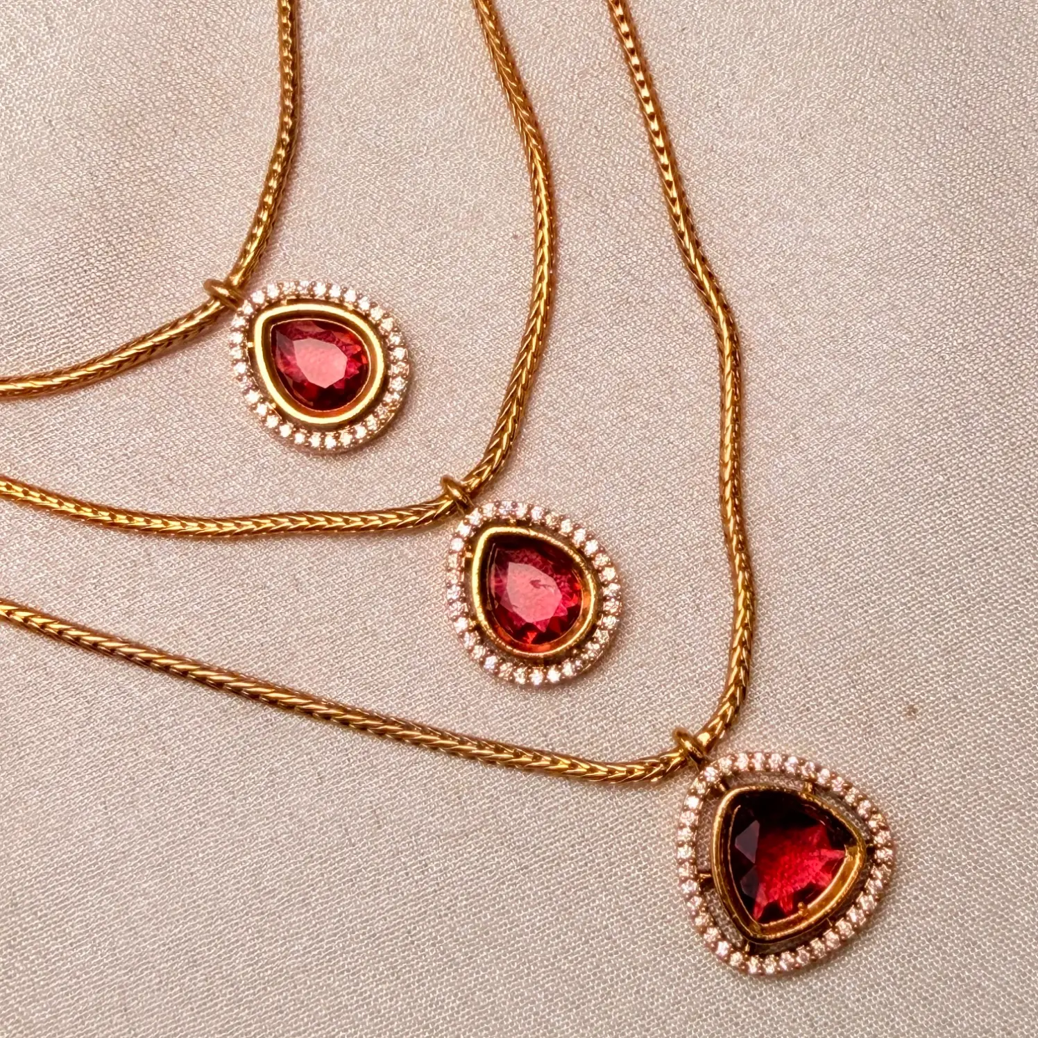 Regal Ruby Layered Chain Necklace Set