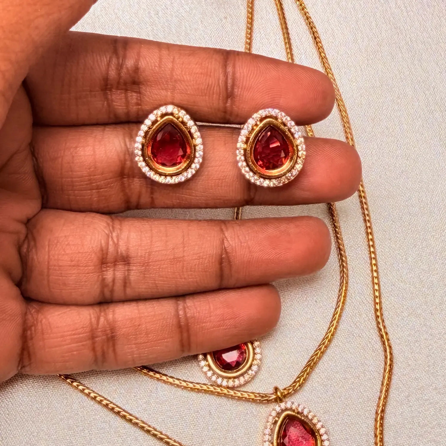 Regal Ruby Layered Chain Necklace Set