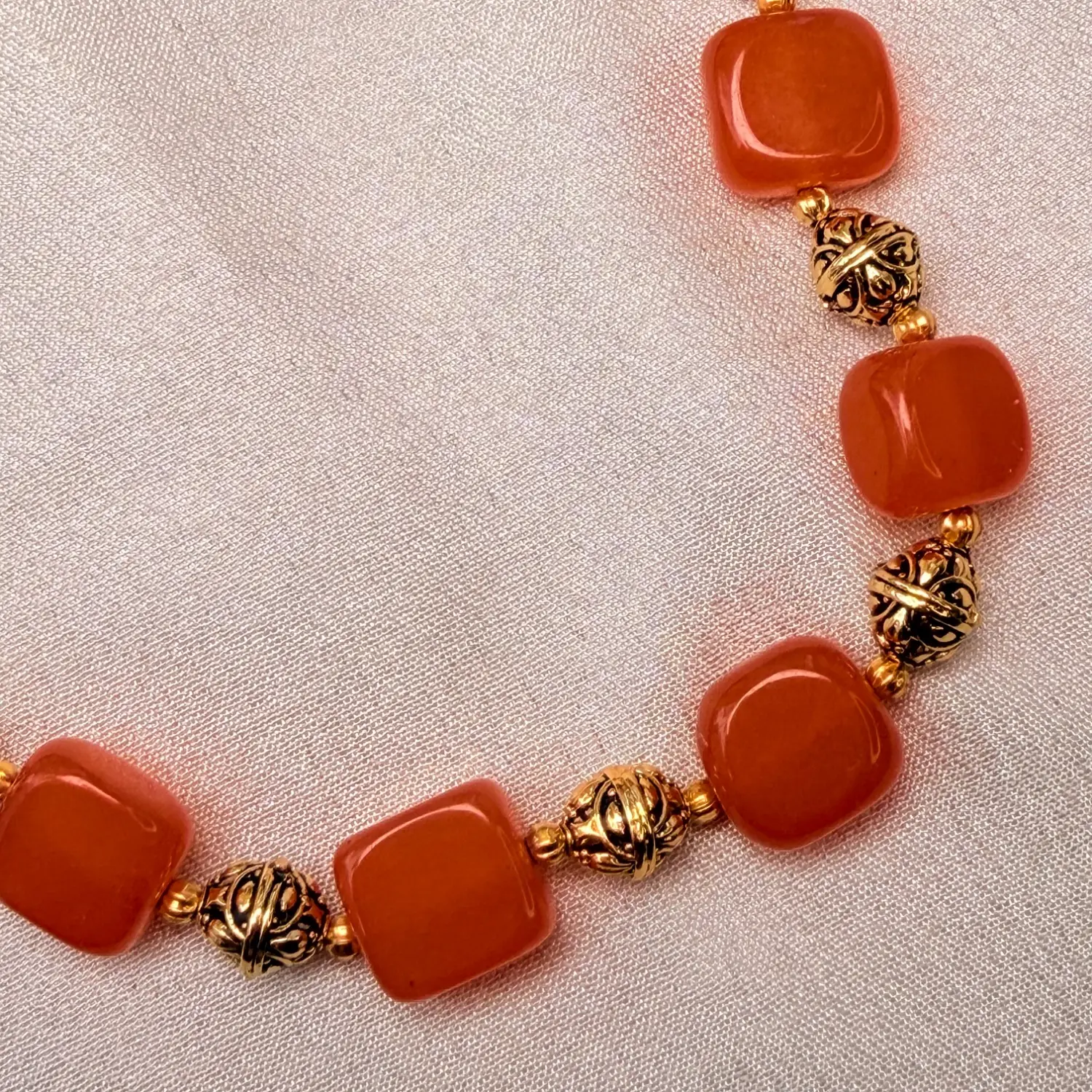 Coral Glow Beaded Long Necklace
