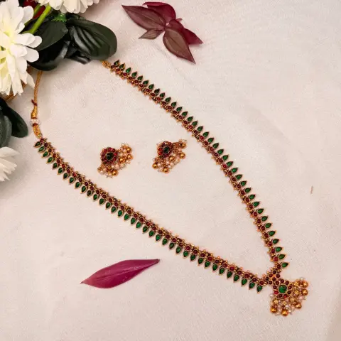 Royal Ruby & Emerald Kemp Long Haram Set