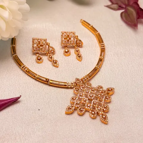 Geometric CZ Collar Necklace Set