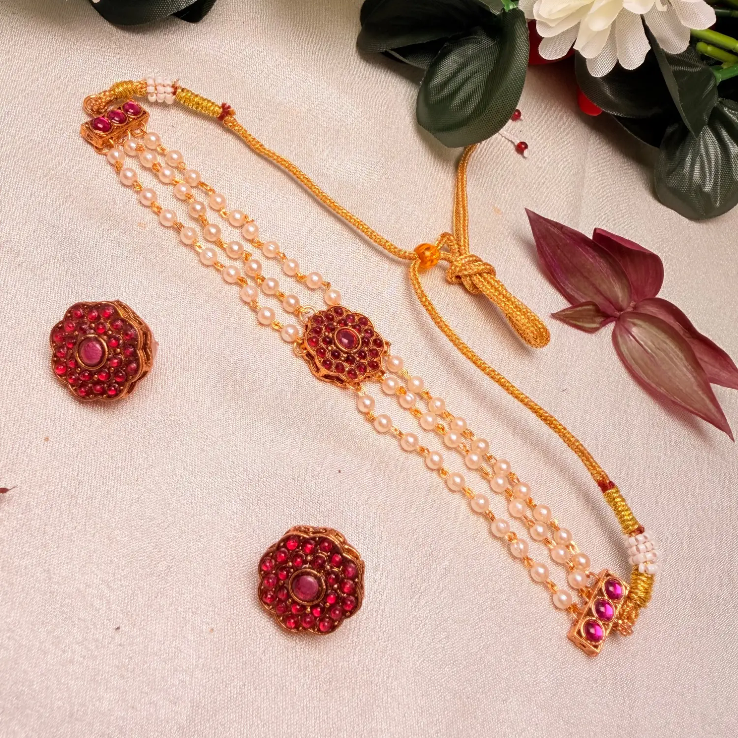 Royal Ruby Pearl Multi-Strand Choker Set