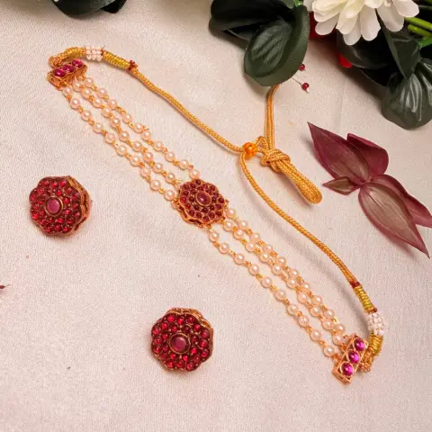 Royal Ruby Pearl Multi-Strand Choker Set