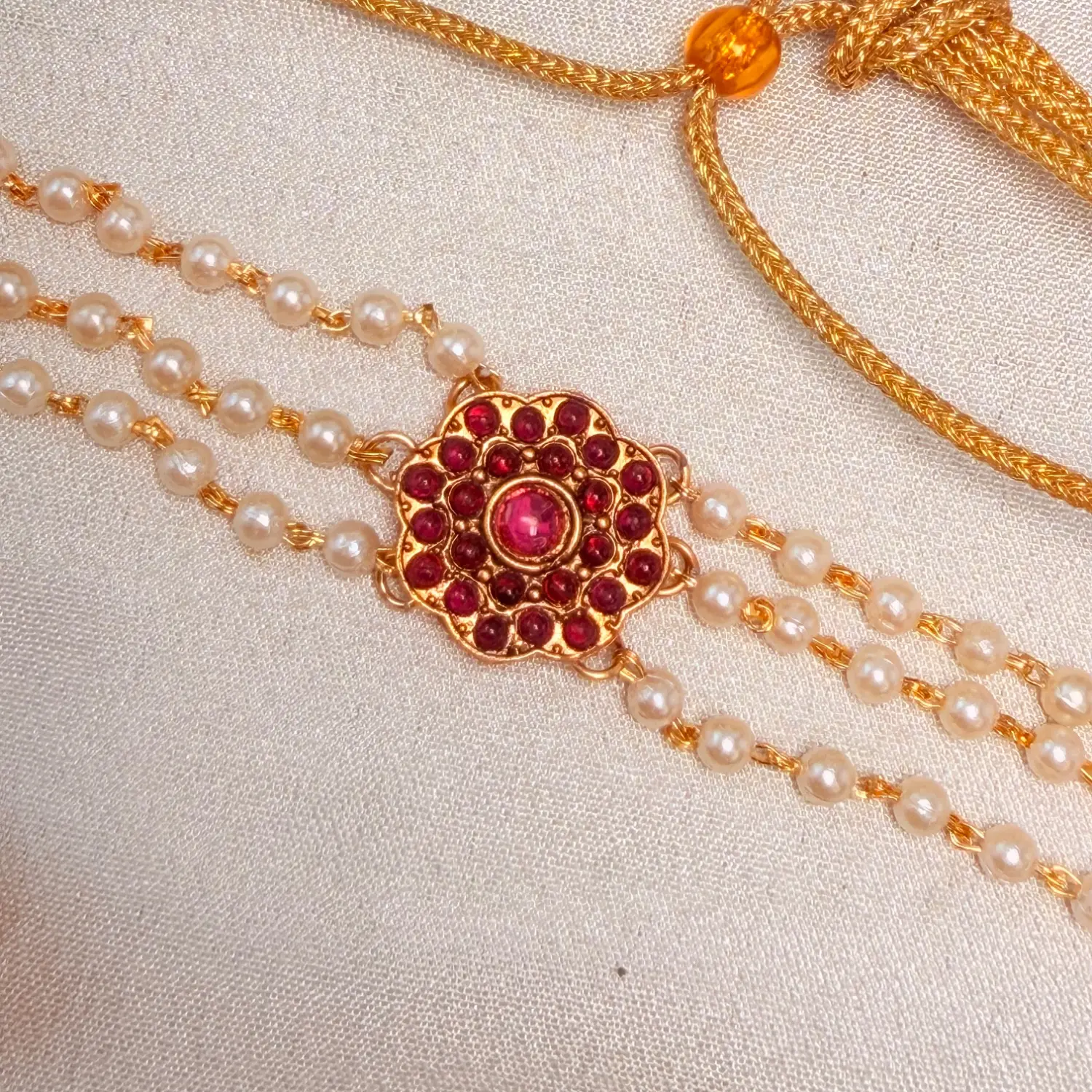 Royal Ruby Pearl Multi-Strand Choker Set