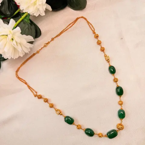 Emerald Stone Long Beaded Chain