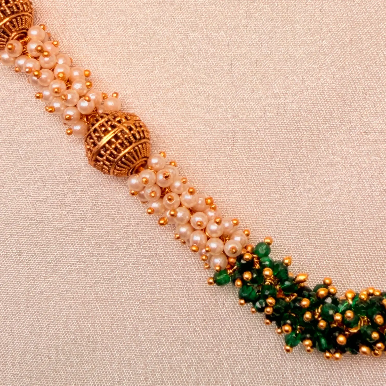 Pearl & Emerald Cluster Beaded Necklace Set
