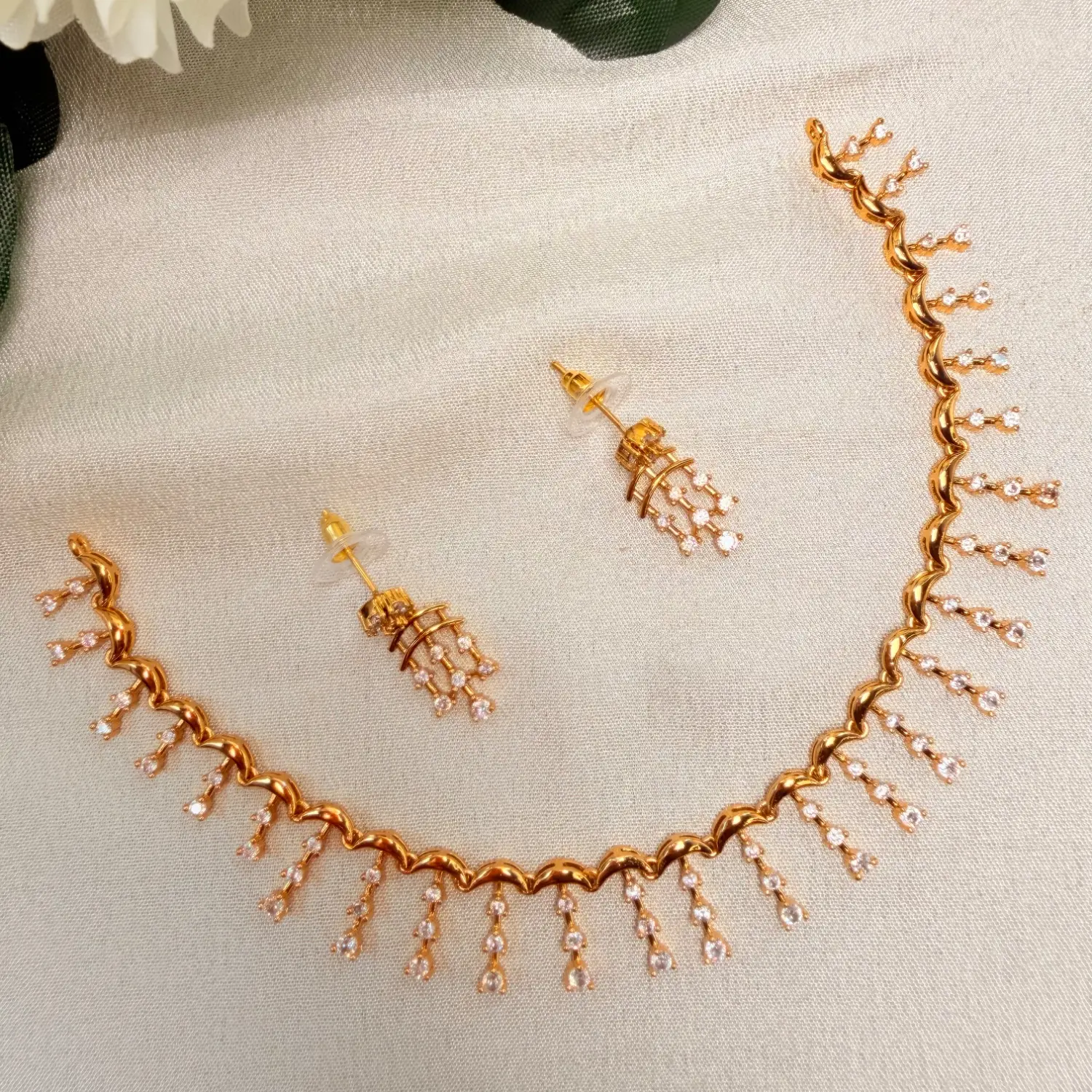 Cascading CZ Fringe Necklace Set
