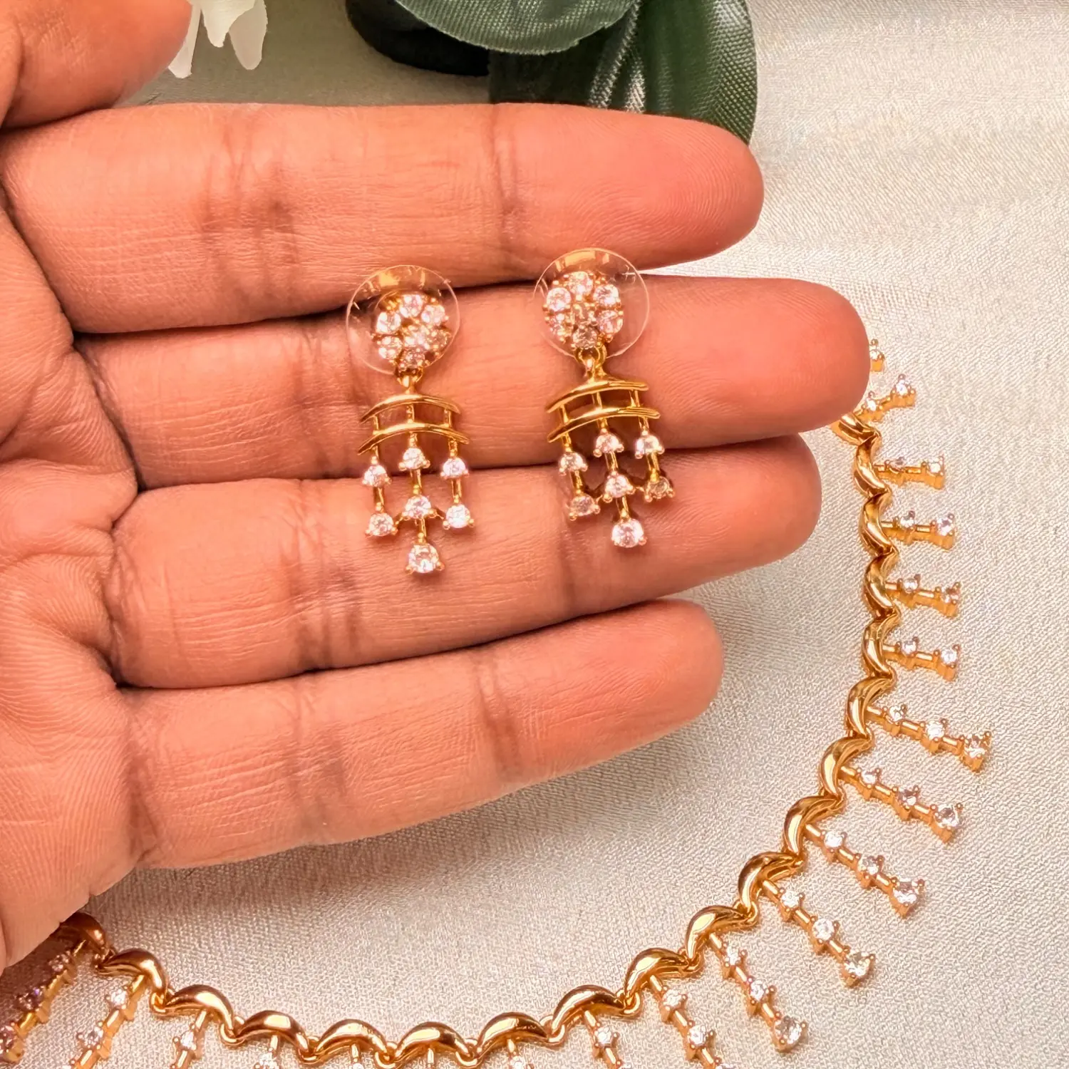 Cascading CZ Fringe Necklace Set