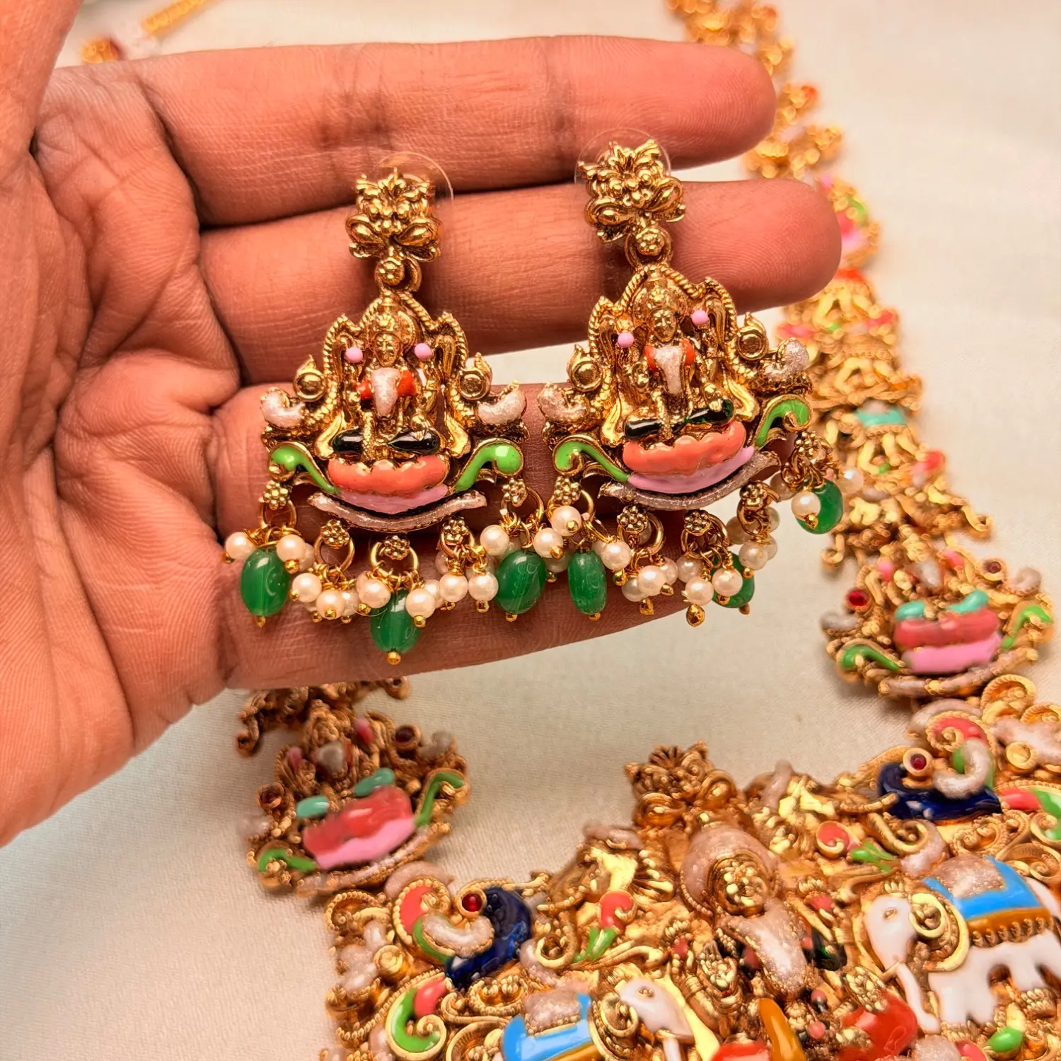 Grand Nakshi Gaja Lakshmi Temple Long Haram Set