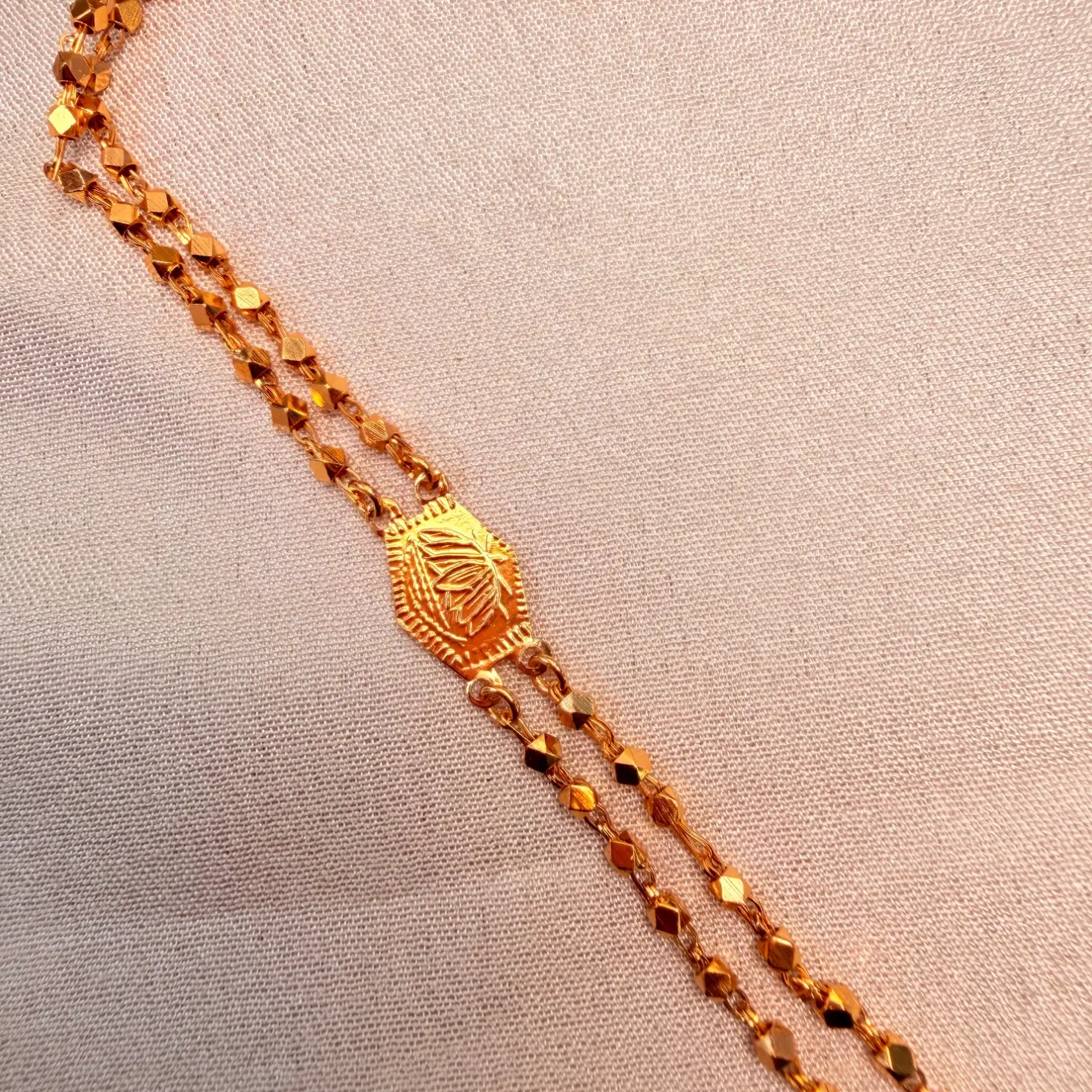 Double-Strand Faceted Beaded Gold Chain Necklace