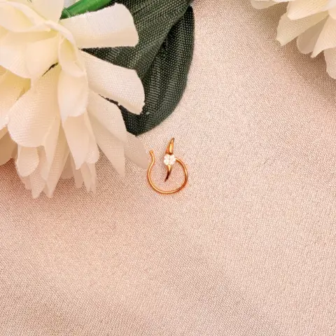 Shringara Leaf-Accent CZ Solitaire Gold-Plated Nose Pin