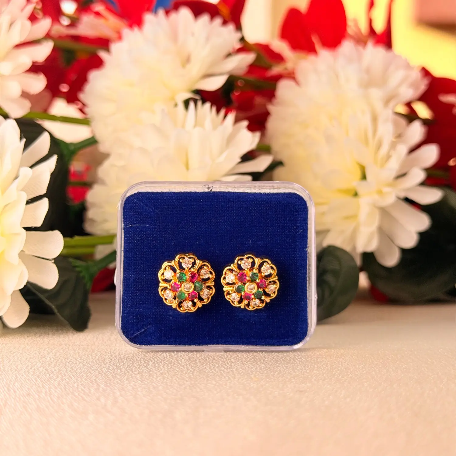 Navratna Floral Cluster Stud Earrings