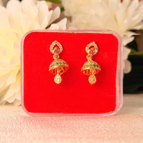 Ruby & Emerald CZ Temple Jhumkas