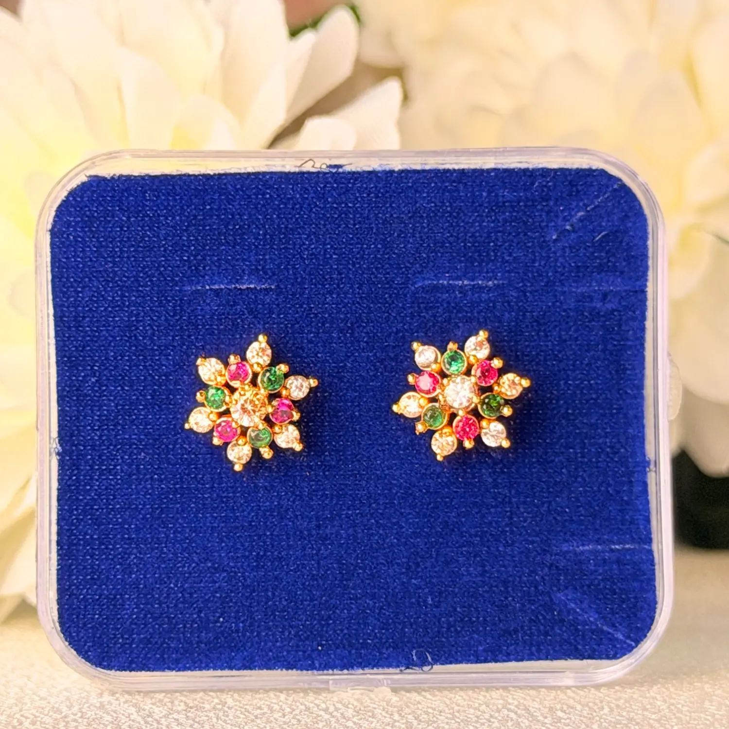 Navratna Starburst CZ Stud Earrings