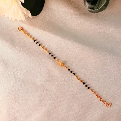 Dainty Black Bead & Golden Ball Chain Bracelet