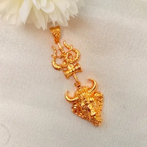 Divine Trishul, Damru & Nandi Gold-Plated Pendant