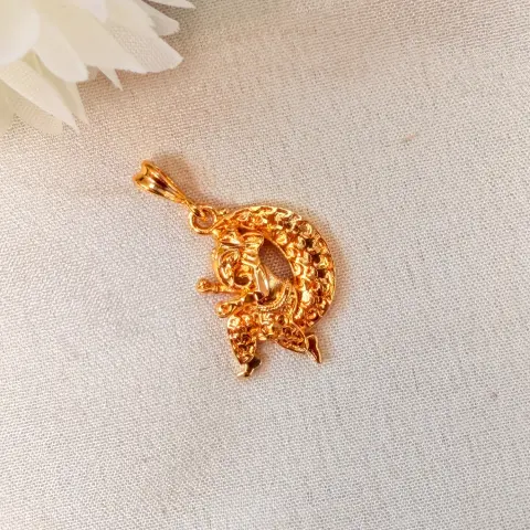 Seated Ganesha in Crescent Moon Gold-Plated Pendant