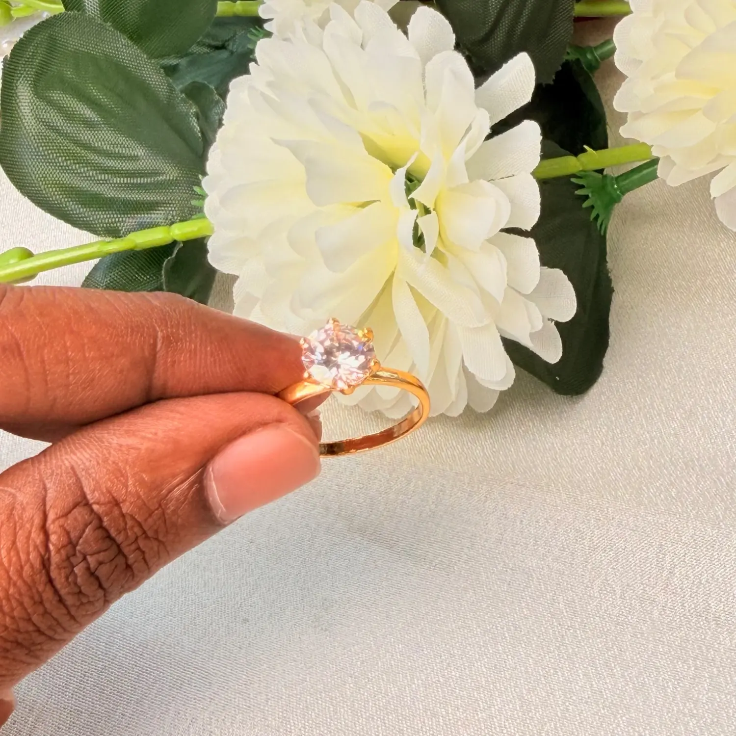 Solitaire CZ Gold-Plated Finger Ring