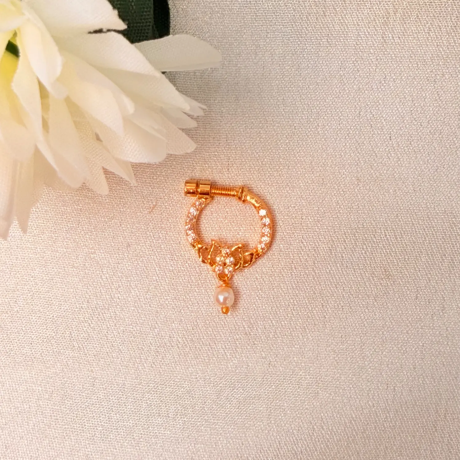 Dazzling CZ & Pearl Floral Nath Nose Pin