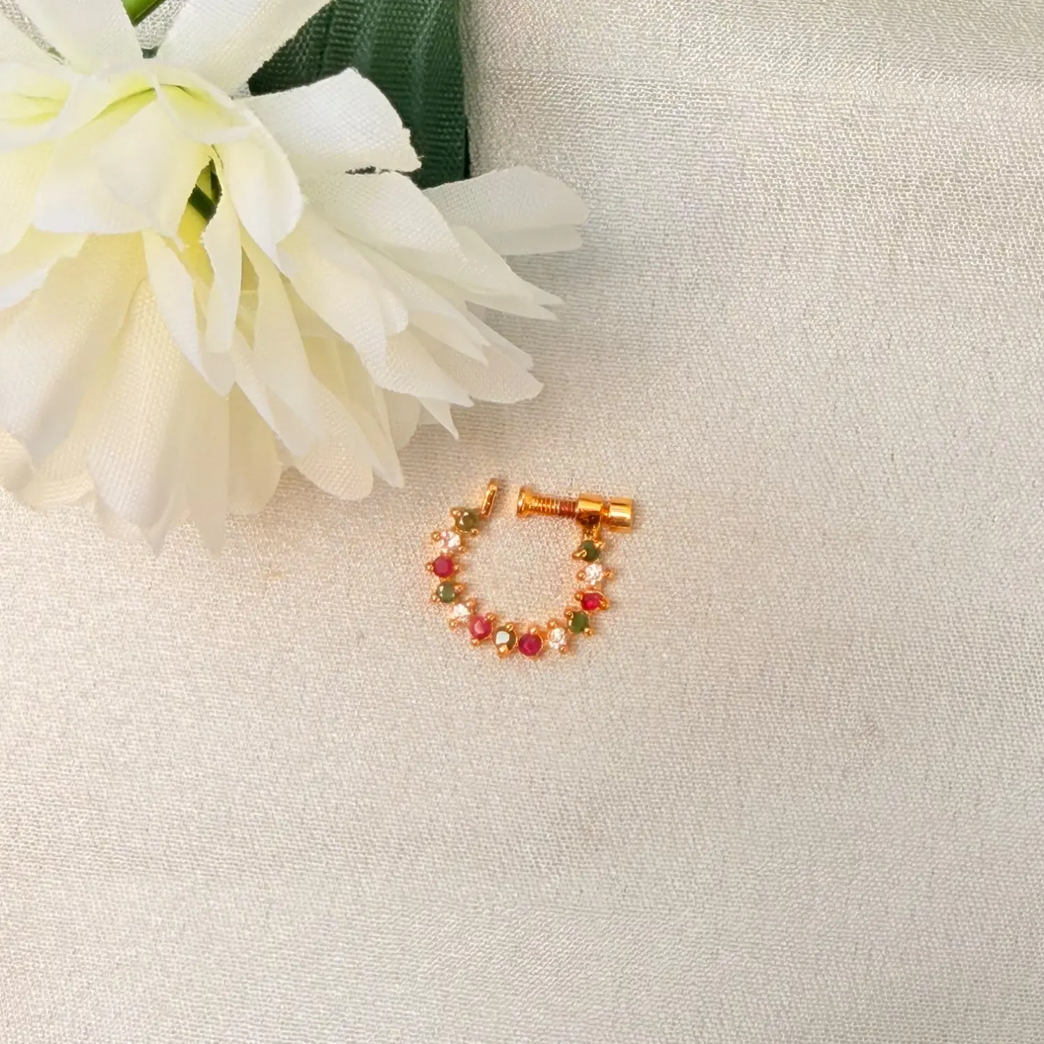 Navratna Stone-Studded Hoop Nath Nose Pin
