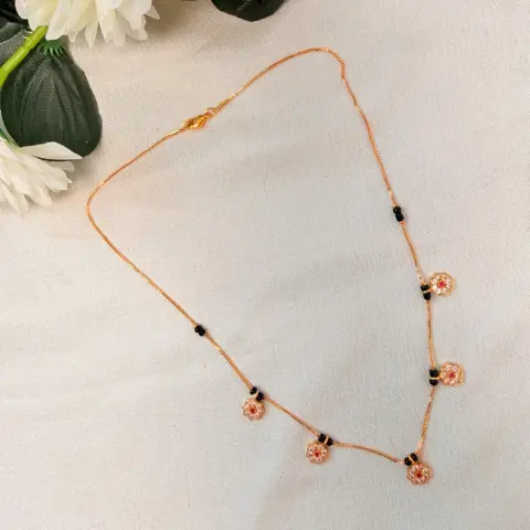 Multi-Floral CZ & Black Bead Mangalsutra Chain