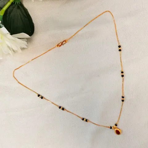 Ruby Drop Black Bead Mangalsutra Chain