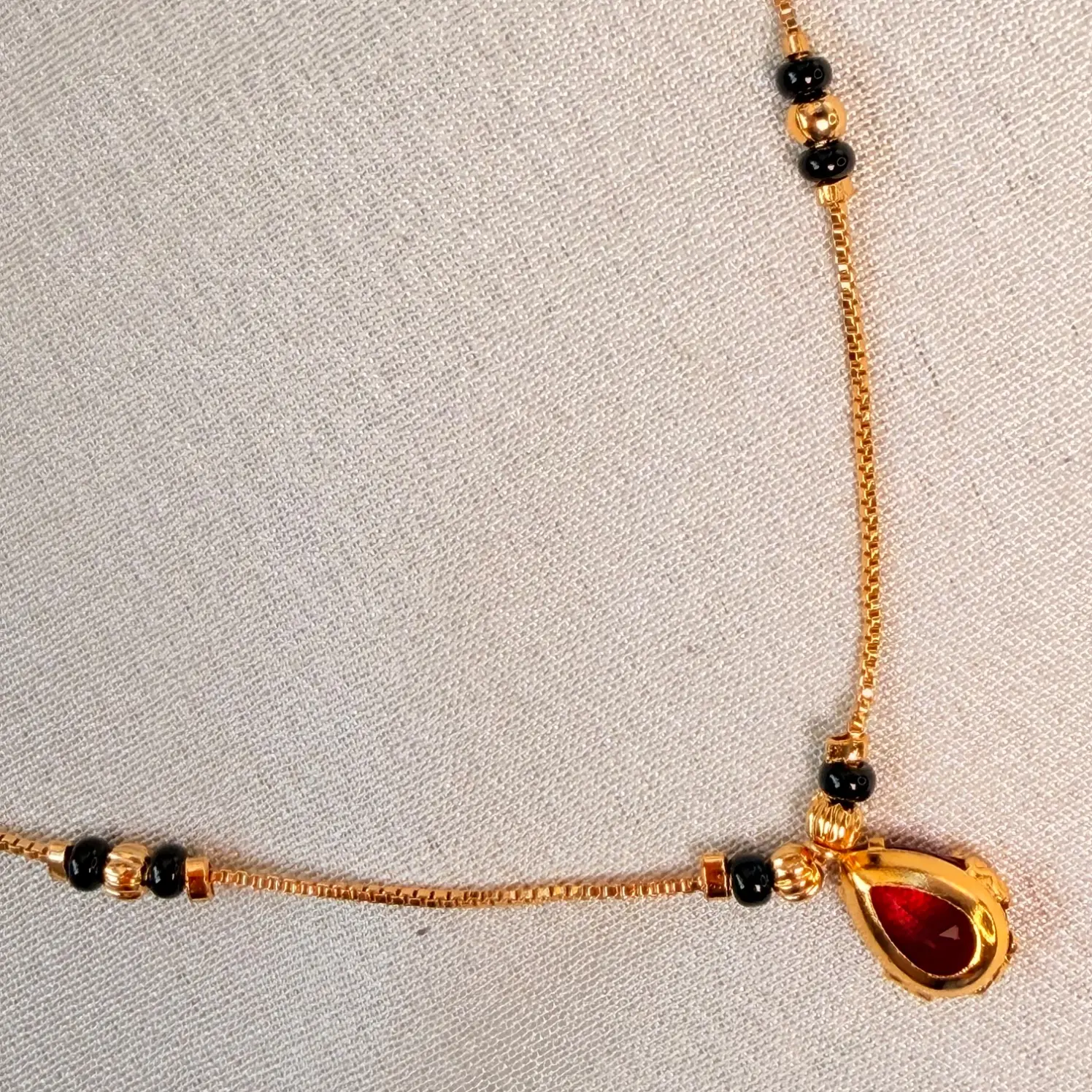 Ruby Drop Black Bead Mangalsutra Chain