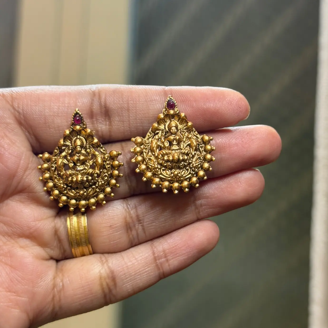 Black Velvet and Golden beads Lakshmi Neck Set