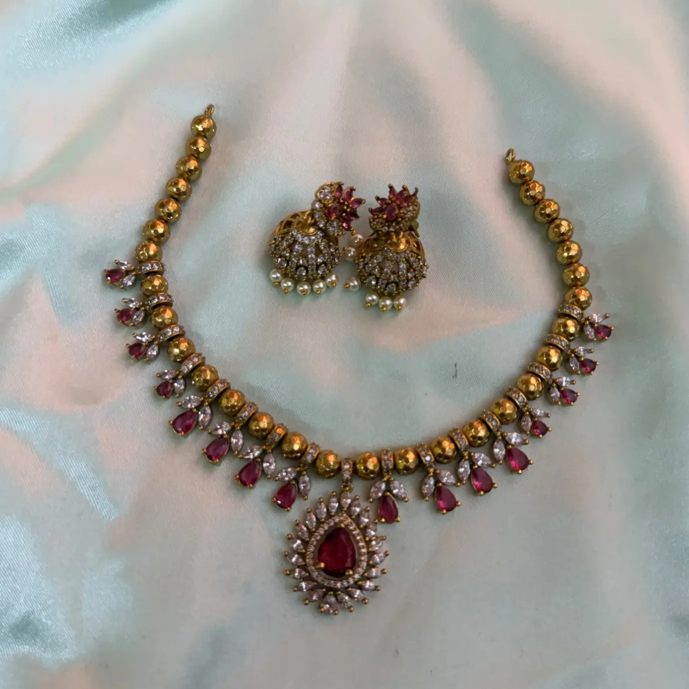 Premium Ruby Red AD drops neck set