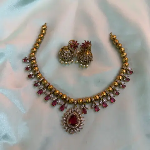 Premium Ruby Red AD drops neck set